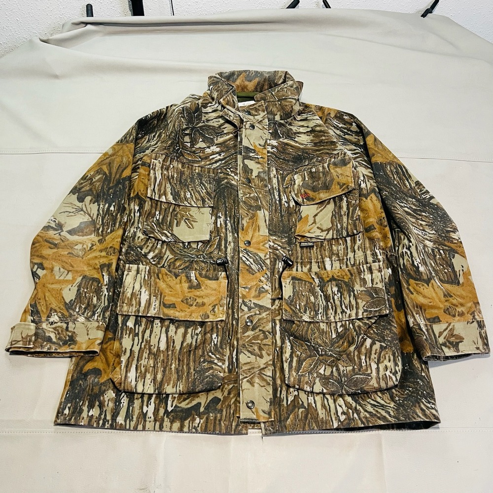 VTG 10X Gore Tex Rainwear Camo Hunt Real Tree Bark Woodland Jacket XL-Tall USA-‎